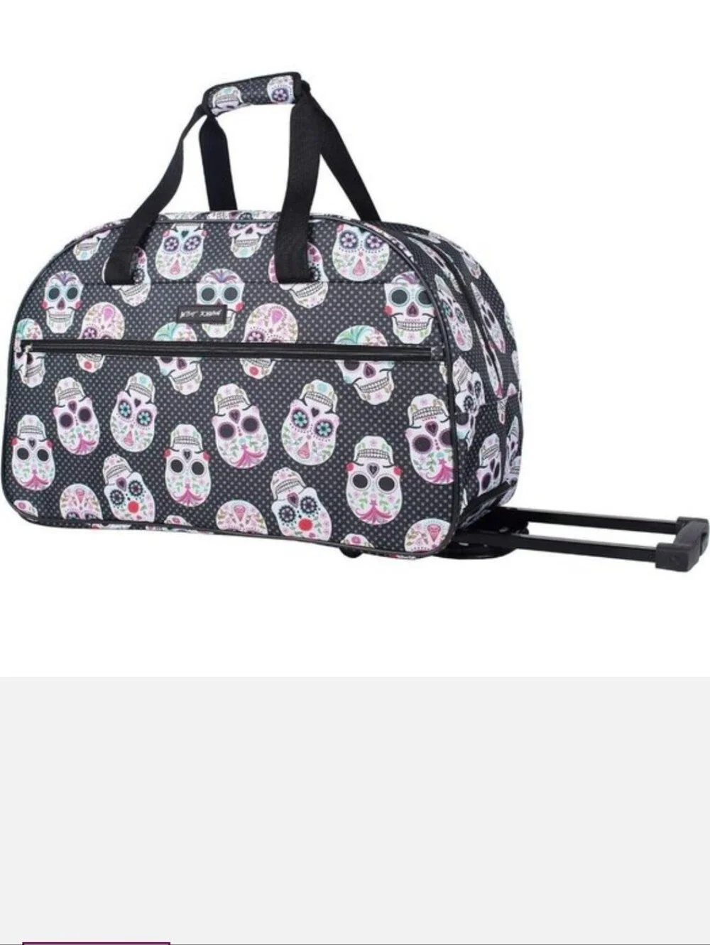 Betsey Johnson-Duffel Bag w/ wheels & handle. BONUS Drawstring Bag - Picture 1 of 6